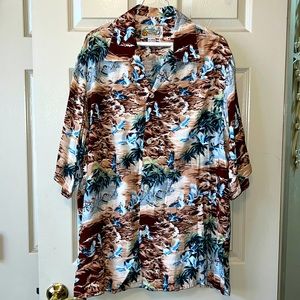 Vintage Lucky Beach Blue bird Hula Wear Hawaiian Shirt